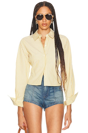 Helsa Stripe Poplin Fitted Shirt in Yellow