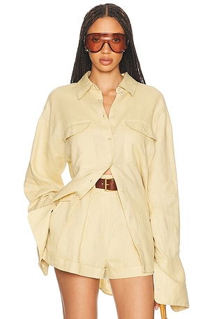 Helsa Washed Linen Shirt in Beige
