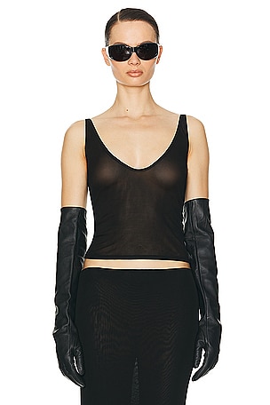 Helsa Sheer Knit Tank Top in Black