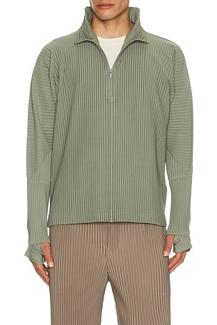Homme Plisse Issey Miyake Monthly Colors November Turtleneck Quarter Zip Pullover in Green