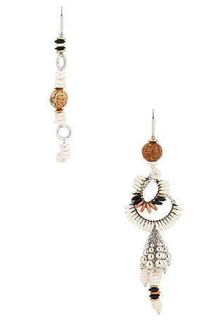 Isabel Marant Lyna Asymmetric Earrings in Metallic Silver,Ivory