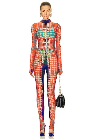 Jean Paul Gaultier High Neck Hooded Jumpsuit in Orange
