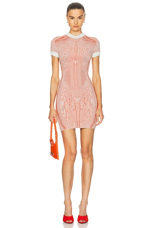 Jean Paul Gaultier Morphing Pinstripe Short Dress in Orange
