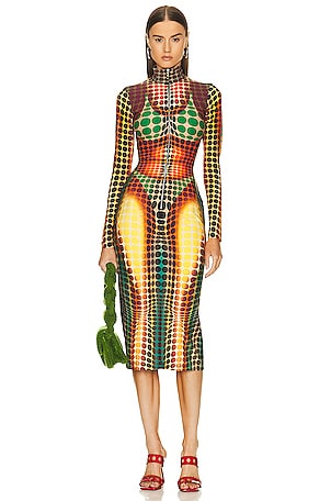 Jean Paul Gaultier Center Front Zip Long Sleeve Dress in Burnt Orange