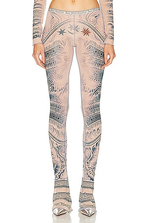 Jean Paul Gaultier Printed Soleil Flare Trouser in Nude