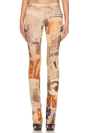 Jean Paul Gaultier Mesh Printed Journal Trouser in Neutral,Rust