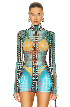 Jean Paul Gaultier High Neck Long Sleeve Top in Multi