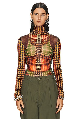 Jean Paul Gaultier High Neck Long Sleeve Top in Orange