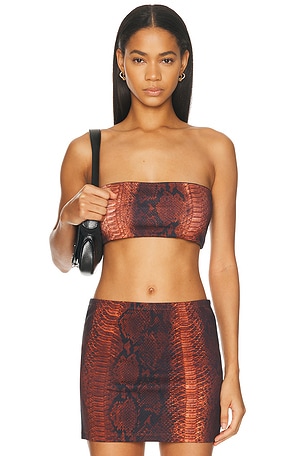 Jean Paul Gaultier Cotton Ribbed Printed Python Bra Top in Brown