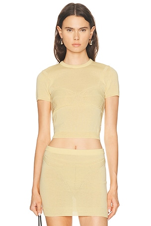Jean Paul Gaultier Trompe L'oeil Lingerie Short Sleeve Top in Lemon