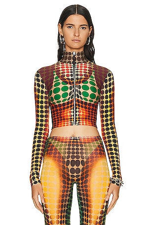 Jean Paul Gaultier High Neck Long Sleeve Top in Orange