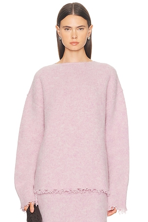 Jil Sander Boat Neck Frayed Edge Sweater in Pink