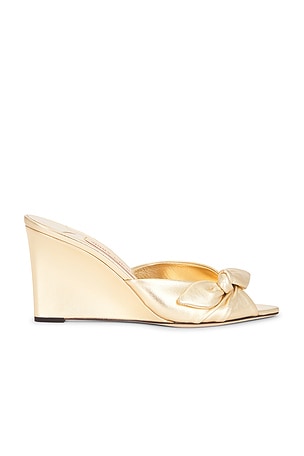 Jimmy Choo Livi 85 Wedge Sandal in Metallic Gold