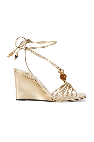 Jimmy Choo Lova 85 Wedge Sandal in Metallic Gold