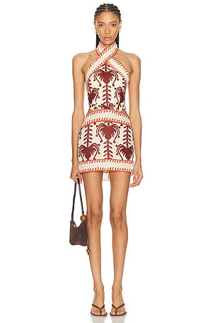Johanna Ortiz Tide Strength Mini Dress in Cream,Burgundy