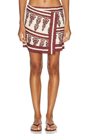 Johanna Ortiz Roots Wrap Skirt in Burgundy