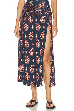 Johanna Ortiz Under The Sun Ankle Skirt in Blue