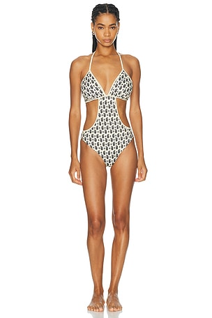 Johanna Ortiz Whispering Horizons One Piece Swimsuit in Black & White