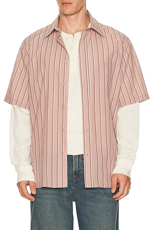 SIMKHAI Deacon Short Sleeve Oversized Shirt in Pink