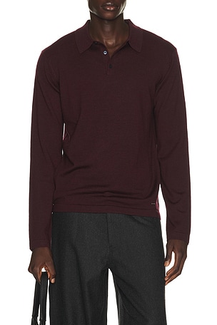 SIMKHAI Reynolds Long Sleeve Polo in Red