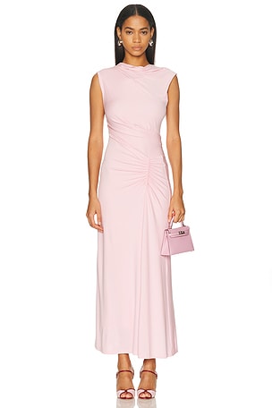 SIMKHAI Acacia Draped Jersey Midi Dress in Pink