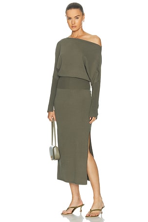 SIMKHAI Janese Midi Dress in Olive