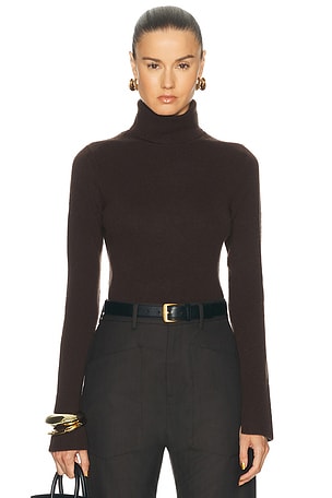 SIMKHAI Fenwick Turtleneck Sweater in Chocolate