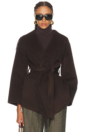 SIMKHAI Rowen Fringe Jacket in Chocolate
