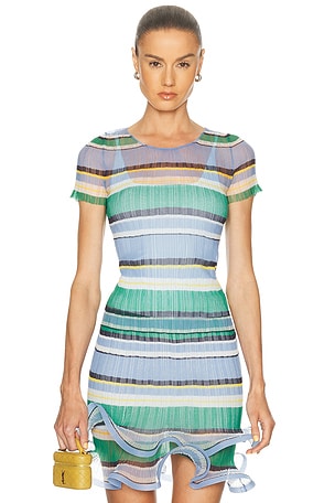 SIMKHAI Knox Plisse Top in Baby Blue,Green