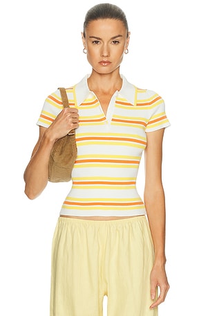 SIMKHAI Luka Polo Top in White,Yellow