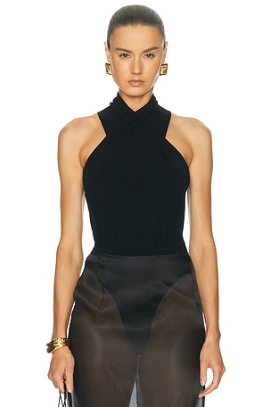 SIMKHAI Juno Bodysuit Top in Black