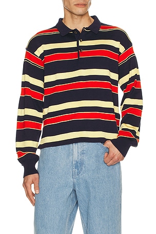JW Anderson Knitted Rugby Polo in Blue,Red