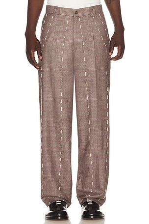 KidSuper Face Embroidered Suit Bottom in Brown
