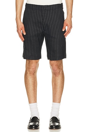 Khalhon Linen Stripe Club Shorts in Navy