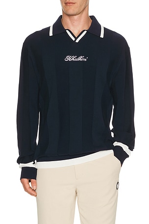 Khalhon V Tipped Varsity Knit Pullover Polo in Blue