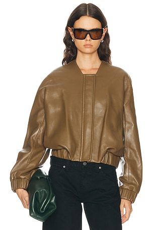 KHAITE Cordan Leather Jacket in Olive