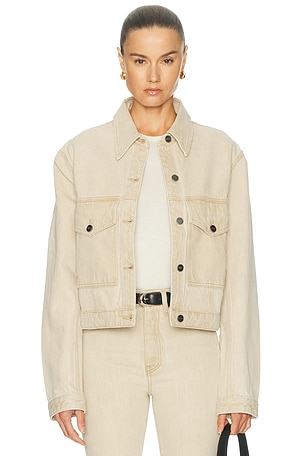 KHAITE Tomer Collared Denim Jacket in Brown