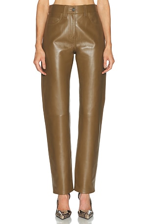 KHAITE Callum Leather Pant in Olive