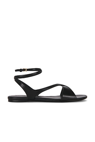 KHAITE Liria Ankle Strap Flat Sandal in Black