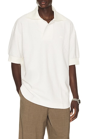 Lacoste Runway Loose Fit Boucle Knit Polo Shirt in White