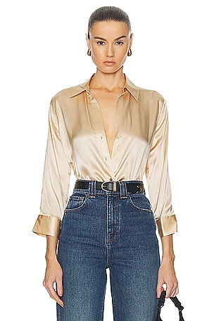 L'AGENCE Dani 3/4 Sleeve Blouse in Beige