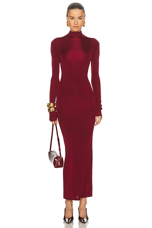 L'Academie Syndi Maxi Knit Dress in Burgundy