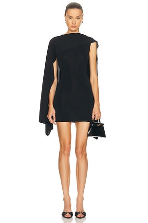 L'Academie by Marianna Nasim Knit Cape Mini Dress in Black