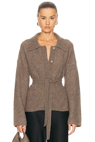 L'Academie by Marianna Jessamy Knit Belted Cardigan in Brown