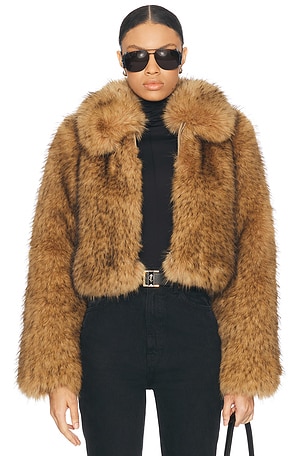 L'Academie by Marianna Savoie Faux Fur Jacket in Beige