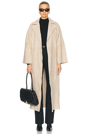L'Academie Kofi Suede Trench Coat in Beige