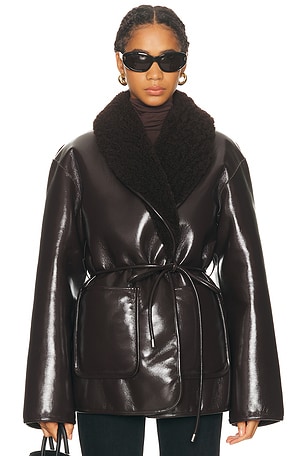 L'Academie by Marianna Neriah Reversible Faux Leather Jacket in Chocolate