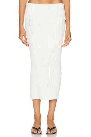 L'Academie Jordin Foldover Rib Midi Skirt in Ivory