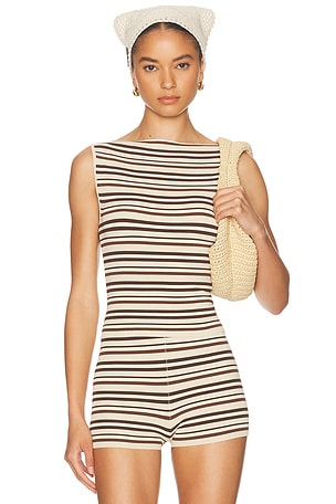 L'Academie Taylar Stripe Tank in Brown,Beige