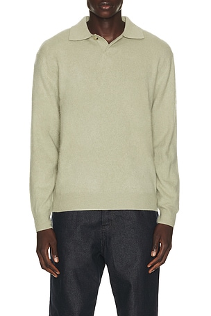 Le17Septembre Brushed Cashmere Blend Polo Sweater in Green
